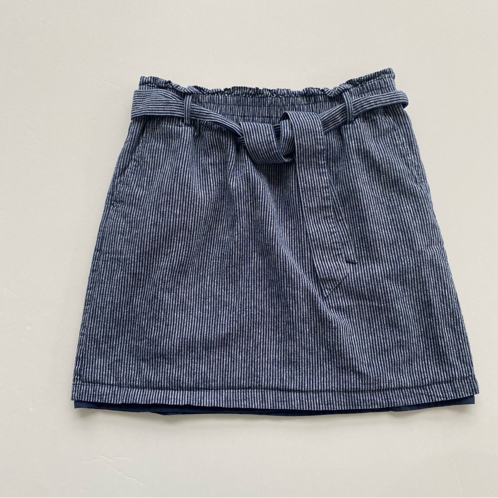 J. Crew Linen Blend Skirt Light Blue Elastic Waist Tie Belt Lined Women's Size M